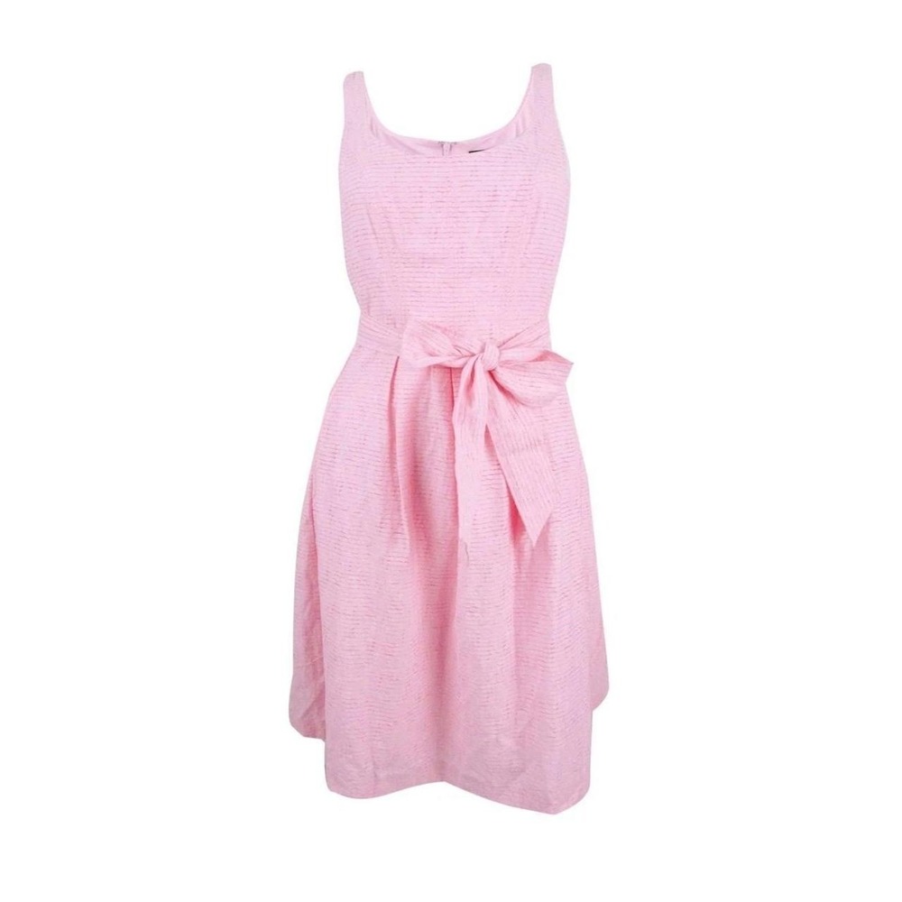 Nine West belted fit flare pink pockets size 4 sleeves summer wedding